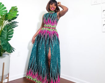 Women's African Print Maxi Dress: Sleeveless Ankara Party Dress