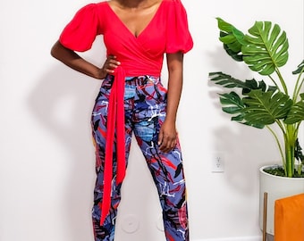 African Print Tapered Leg Pants: High Waist Ankara Trousers