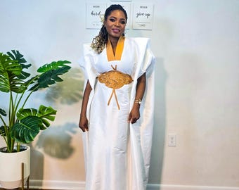 White Bubu Dress: Stretch Taffeta Caftan dress.