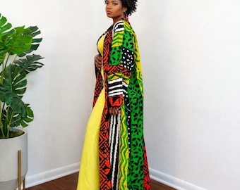 Colorful African Print Kimono Duster Jacket Multicolor  Ankara Coat