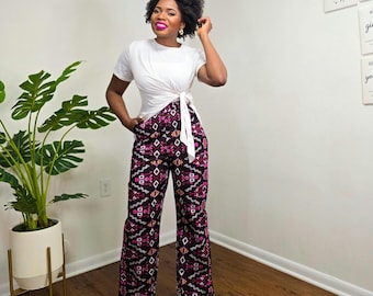 High Waisted African Print Pants: Tall Girl Cotton Trousers