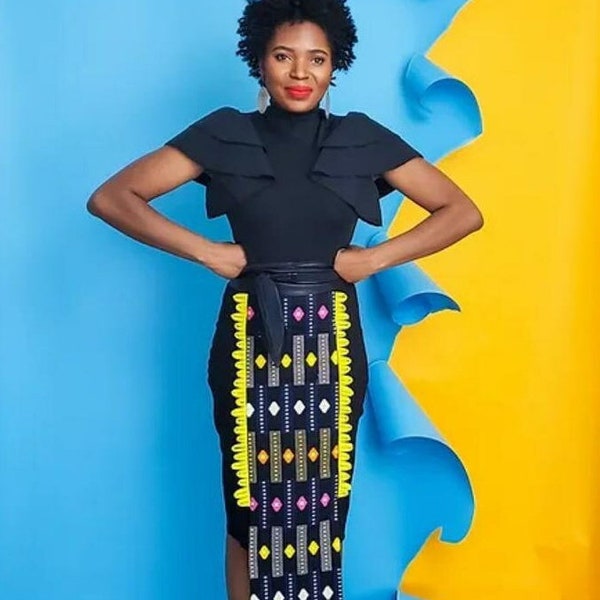 Women's work pencil skirt with Ankara Print mix pencil skirt colorful women's skirt