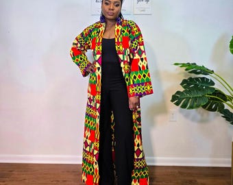 Colorful African Print Kimono Duster Jacket Multicolor: Kente dress