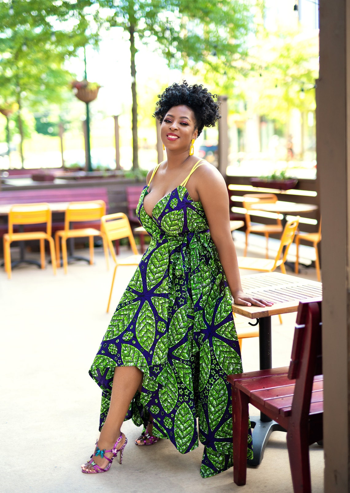 Green Print Wrap Dress. Long Wrap Dress. Danski Dress African Etsy