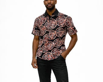 African Print Men's Shirt, Short Sleeve Button Down