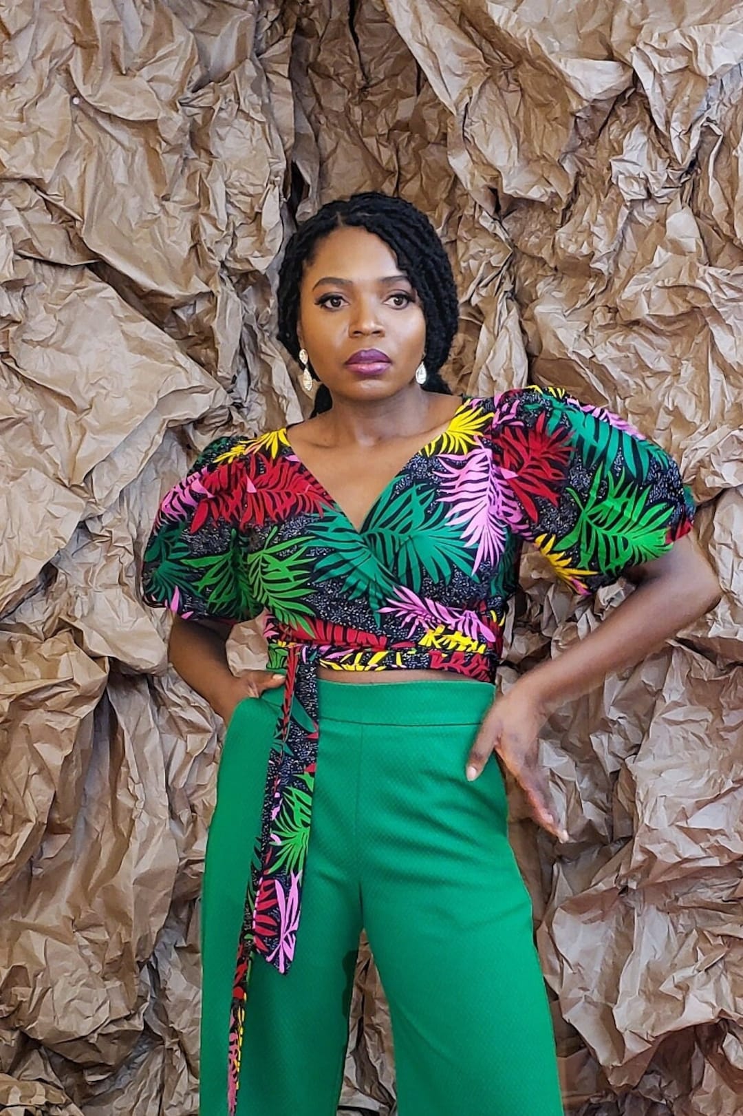 African Print Wrap Crop Top: Puffy Sleeve Cotton Blouse - Etsy