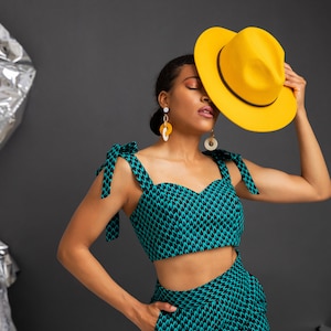 Teal African print crop top