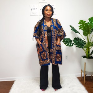 African Print Kimono Top: Oversized Cotton Tunic with Pockets