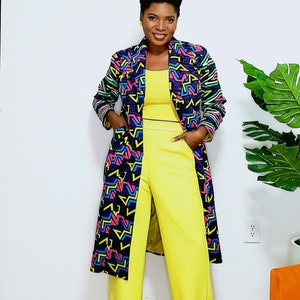 Colorful African print Jacket Ankara multicolor jacket for women light weight jacket for women midi length jacket for women gift for her image 2