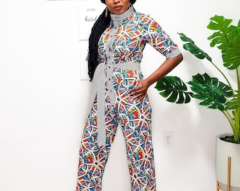 Colorful print Jumpsuit. Colorful ankara print Jumpsuit. Multicolor women's Jumper in African print. Gift for her African dress
