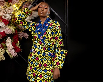 African Print Ankara Jacket Dress: Double Breasted Party Dress