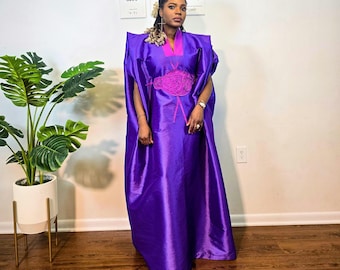 Purple Bubu Dress: Stretch Taffeta African Caftan dress; With Inner tie