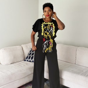 Black Wide Leg Crepe Pants: Women&#39;s Stretchy Trousers