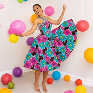 Colorful Floral Ankara print women&#39;s dress. African dress for women. Summer dress women&#39;s occasion dress. African part dress