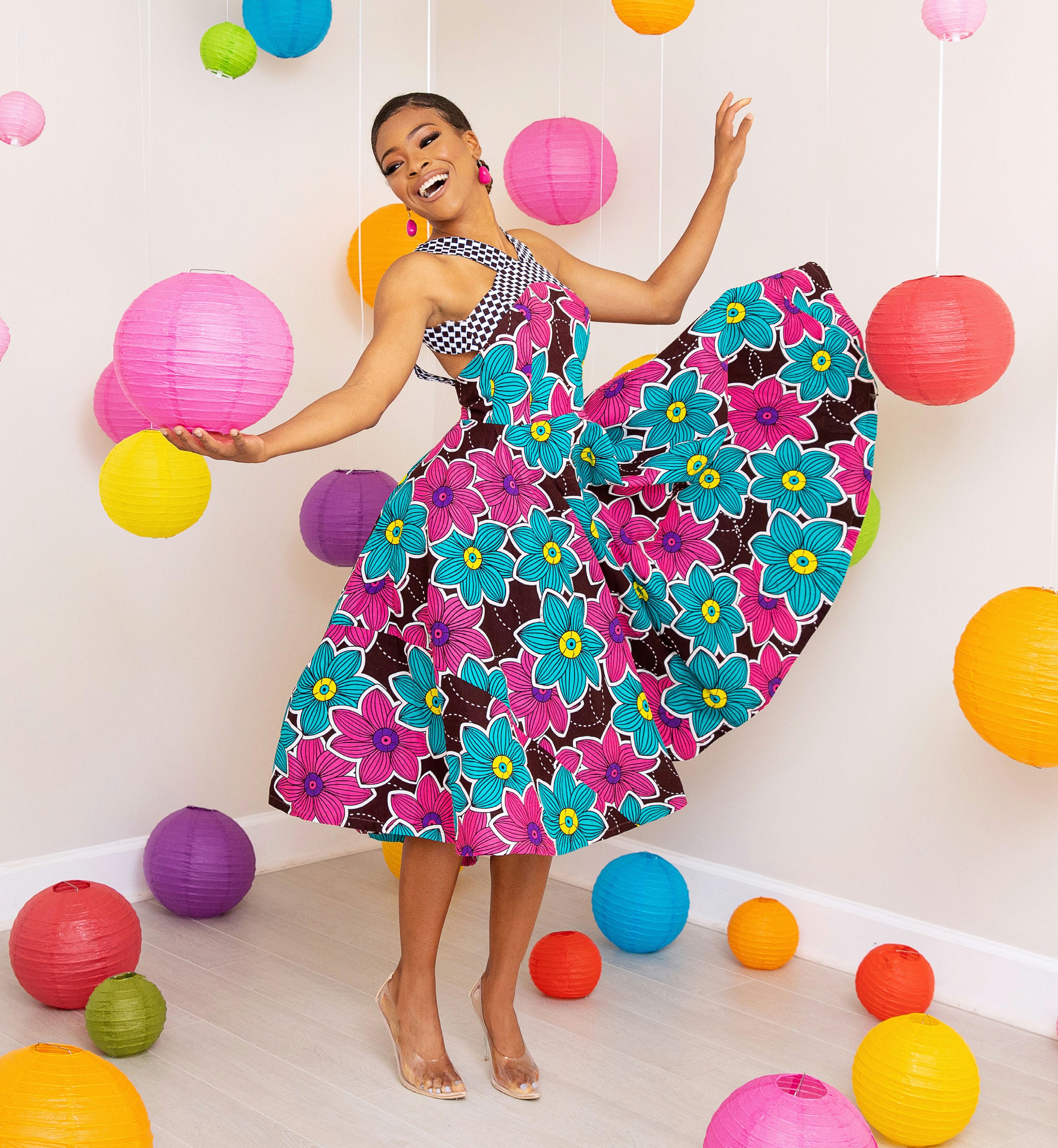 Floral Ankara Print Dress: Fit & Flare African Occasion Dress