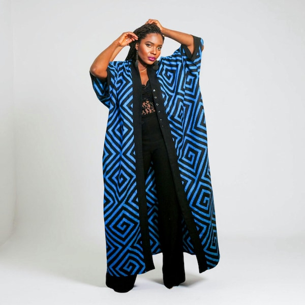 Long African Print Kimono Duster: Bohemian Cotton Jacket