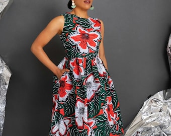 African print women's dress. Ankara dress. Short dress for women. Women's knee length dress. Africandress.  Print dress sleeveless dress.