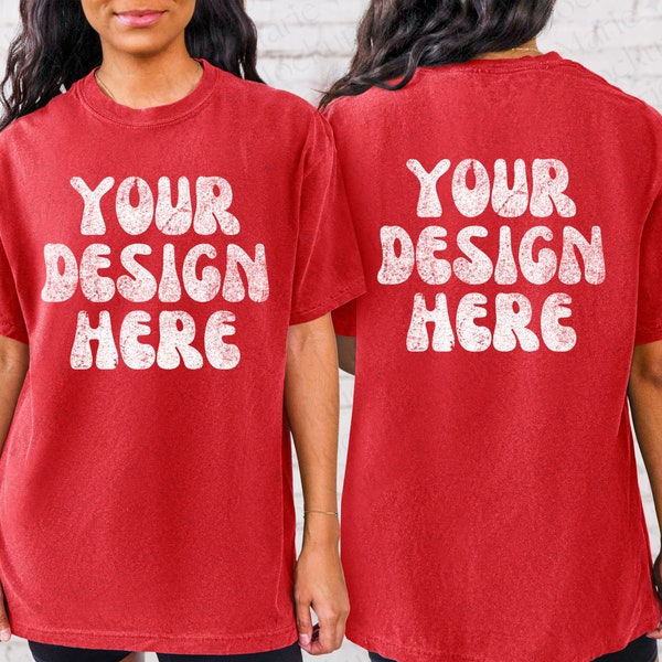 Front and Back Comfort Colors C1717 Red Mockup, Oversized Red Back of Shirt Mockup, Red Colored Shirt, Trendy Mock Aesthetic Simple Mockup