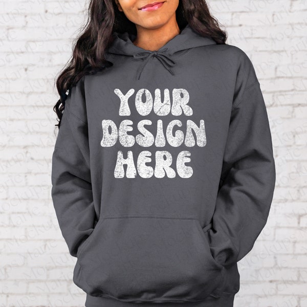 Charcoal Gildan 18500 Hoodie Mockup, Aesthetic Photo of Oversized Hoodie Mockup, African American Model Wearing Trendy G185 Hoodie Mockup