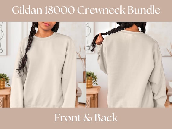 Front and Back, Sand Gildan 18000 Mockup Bundle, Adult Heavy