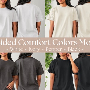 2 Sided Comfort Colors Mockup BUNDLE, Four Photos Model Showing Front and Back of Tshirt, Double Side Shirt White, Ivory, Pepper, Black
