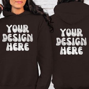 Front and Back Gildan 18500 Dark Chocolate Mockup, Gildan Back of Hoodie Mockup, Hooded Sweatshirt Backside Mockup, Gildan Oversized Mockup