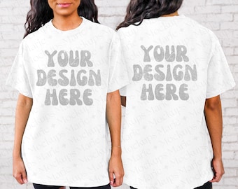 Front and Back Comfort Colors C1717 White Mockup, Oversized White Back of Shirt Mockup, White Tee Model Mockup Trendy Mock Aesthetic Mockup