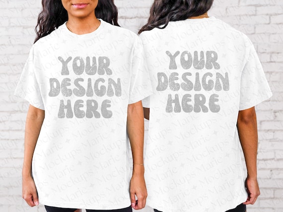Front and Back Comfort Colors C1717 White Mockup, Oversized White Back of Shirt Mockup, White Tee Model Mockup Trendy Mock Aesthetic Mockup