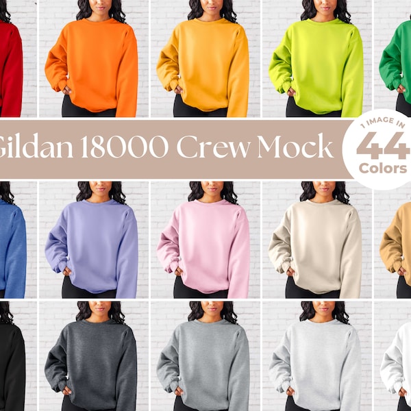 44 Colors Fall Crewneck Mockup Bundle, Gildan 18000 Oversized Crewneck Model Mockup, G180 Trendy Sand, Burnt Orange Crewneck Mockup, Autumn