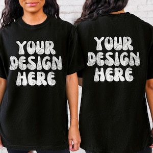 Front and Back Comfort Colors C1717 Black Mockup, Oversized Black Back of Shirt Mockup, Black Tee Model Mockup Trendy Mock Aesthetic Mockup