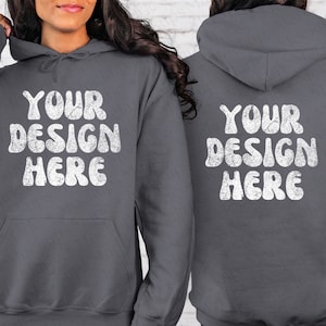 Front and Back Gildan 18500 Charcoal Back Hoodie Mockup, Oversized Hoodie Mockup, Model Mockup Trendy Mock Aesthetic Mockup Words on Back