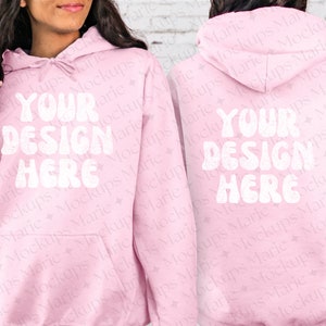 Gildan Front and Back Hooded Sweatshirt Mockup, Oversized Light Pink Gildan 18500 Heavy Blend Mockup Photo, Valentines Day Model Mockup