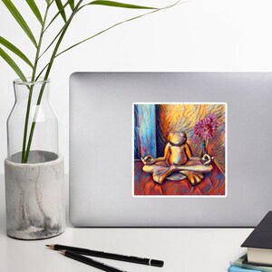 Meditating Zen Frog Square Vinyl Sticker - Lotus pose wall decal Home Decor in Vibrant bright Color Pop Namaste