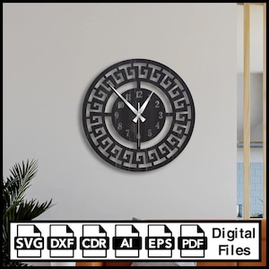 Modern Art wall clock Laser cut svg dxf ai , Wooden Wall clock vector template Glowforge wall clock svg Laser cut file Wall clock svg dxf