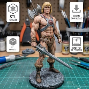 He-Man STL-figur, Masters of the Universe 3D-utskriftsfil, digital nedladdning