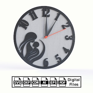Mother day mother love wall clock Laser cut svg dxf ai , Wooden Wall clock vector template Glowforge wall clock svg Laser cut file Wall