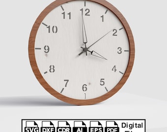 Lasergesneden houten wandklok sjabloon, moderne kunst SVG DXF AI (digitale download)