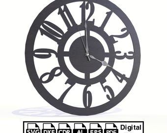 Lasergesneden wandkloksjabloon, moderne kunst SVG DXF (digitale download)