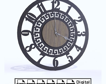 Lasergesneden moderne wandklok sjabloon SVG DXF AI (digitale download)