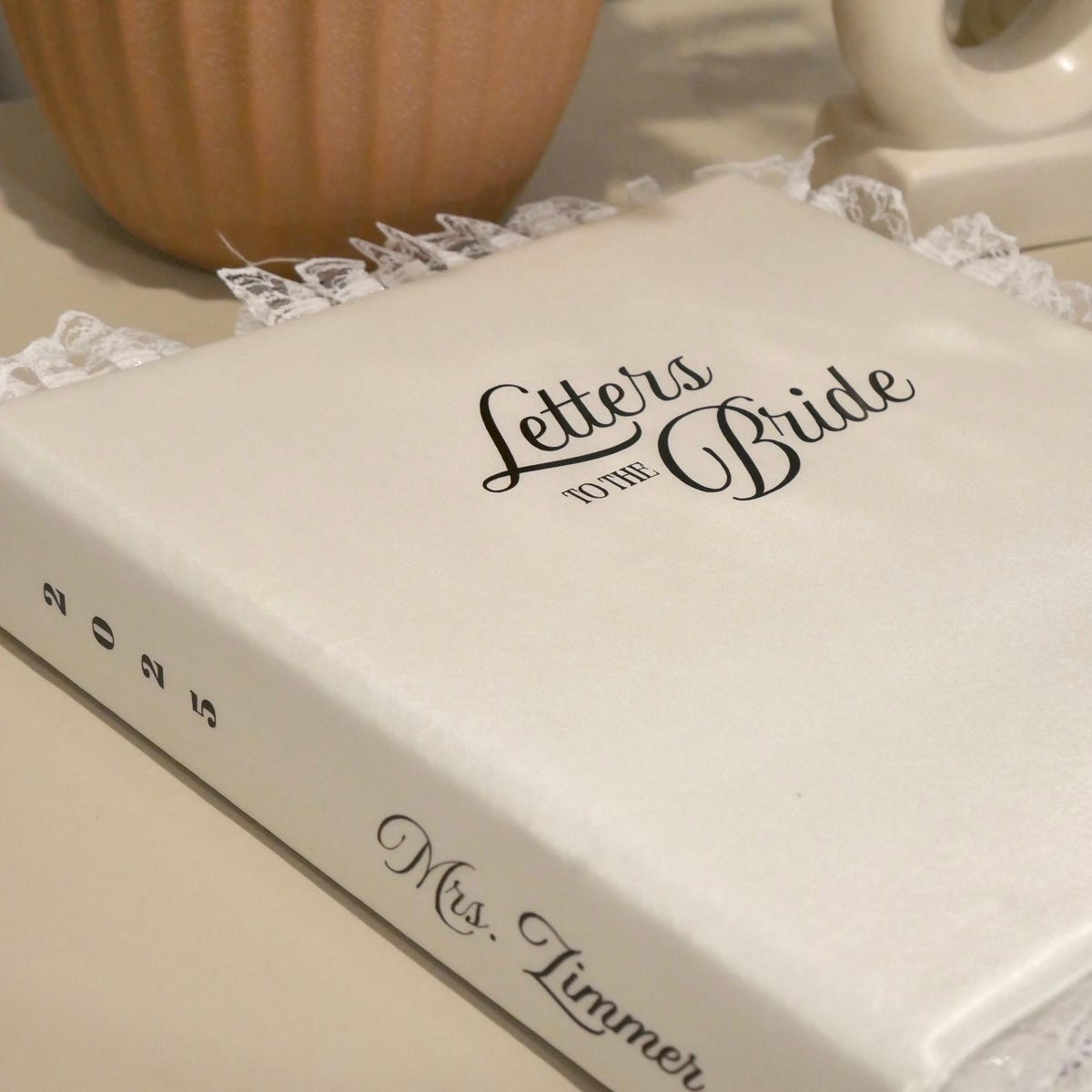Custom Letters to the Bride Scrapbook | Charmeuse Satin Handmade Wedding Keepsake with Lace | Wedding Year | Personalized Gift to the Bride