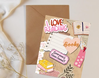 I Love Reading Greeting Card | Book Lover Card | Reader Appreciation Card | Literary Gift | Bibliophile Greeting Card | Cute Book Theme Card