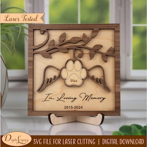 Placa conmemorativa para mascotas cortada con láser, en memoria amorosa SVG, alas de ángel, duelo, regalo de recuerdo, en memoria de, pata de perro SVG, amante de los gatos
