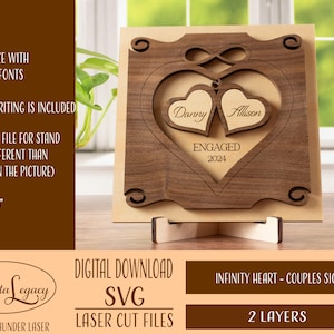 Placa de madeira para casais SVG pronta para laser - Presente de noivado - Presente de casamento - Amor - Corte a laser - Presente de Dia dos Namorados - Presente de aniversário SVG