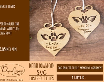 Personalized Pet Memorial Ornament Laser Cut File SVG - Angel Paw SVG - Pet Memorial Ornament Laser File, Glowforge, Dog and Cat Memorial