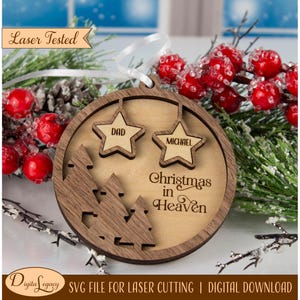 Adorno conmemorativo personalizado, archivo cortado con láser SVG - Adorno conmemorativo de 1 a 2 estrellas, archivo cortado con láser, Glowforge, recuerdo de Navidad en el cielo