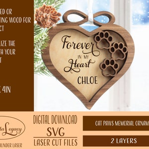 Personalized Dog and Cat Memorial Gift Laser Cut File SVG - Cat Memorial Ornament Laser File, Dog Memorial Remembrance ornaments, Pet