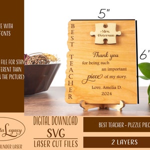Insegnante migliore - Segno del pezzo del puzzle per regalo dell'insegnante - File SVG laser - taglio laser - regalo di fine anno per l'insegnante da parte dello studente File SVG