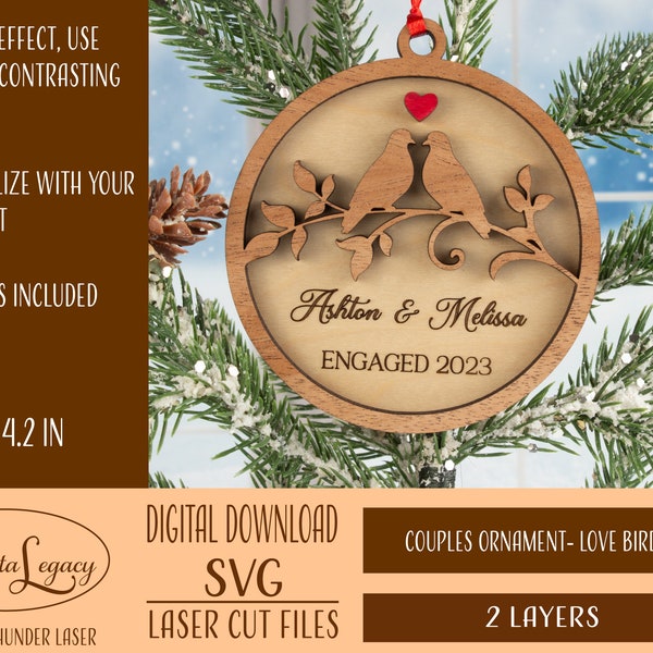 Couples Ornament Laser Ready SVG - Love Birds Digital Download Laser Cutting - Christmas Ornament SVG