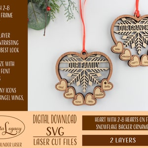 Familieornament svg-bestanden, familieornament SVG, hartornament met 2-8 namen, lasergesneden bestand voor laser, 2-8 familieornament 2022