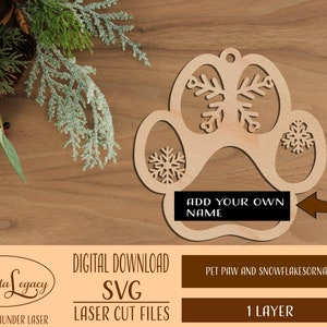 Pet Paw Ornament Snowflakes Digital File SVG - Laser Ready SVG File - Dog Paw Ornament SVG - Cat Paw Ornament svg File - Christmas Ornament